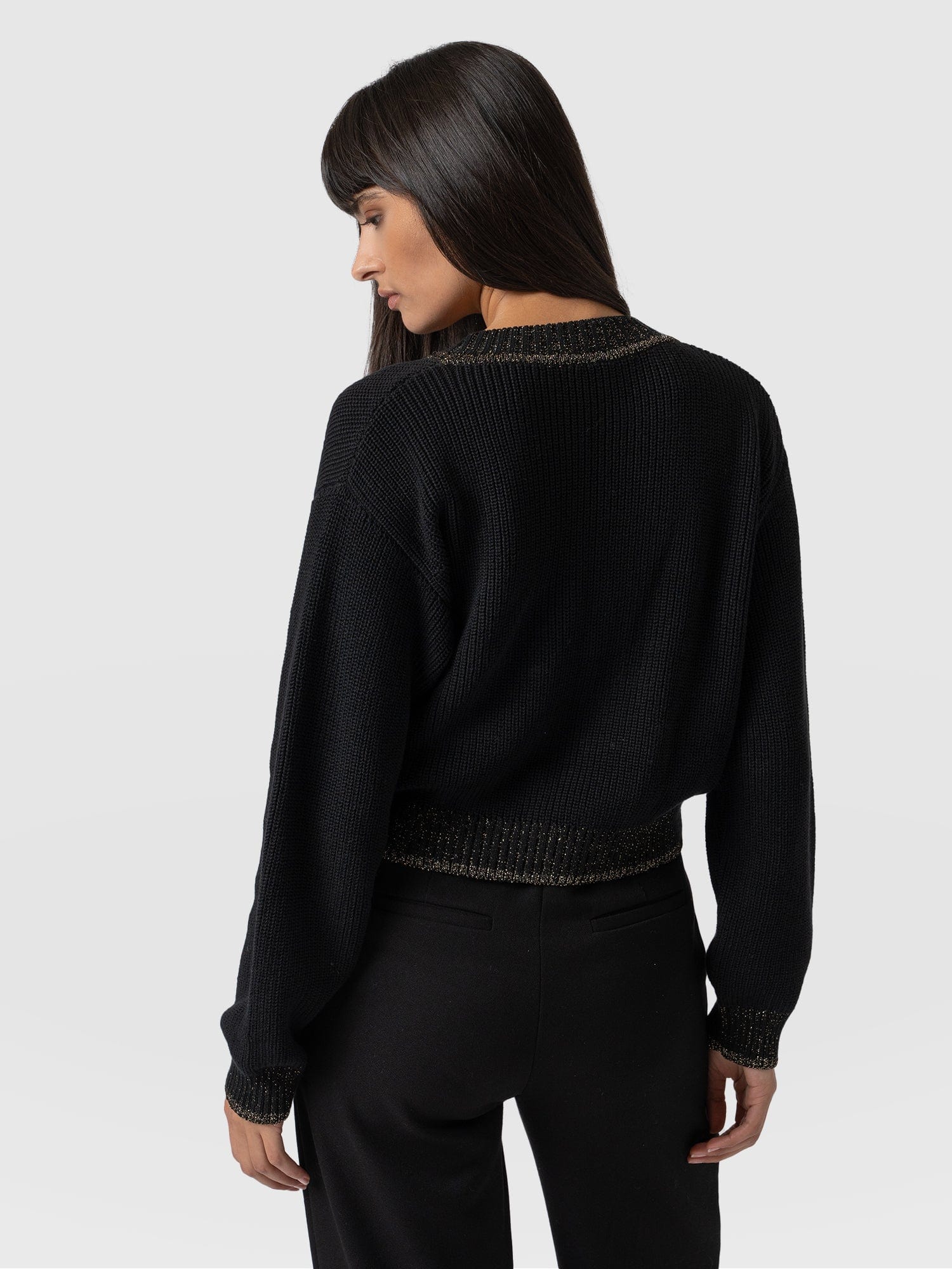 Hatton Crop Cardigan Black Lurex - Women's Cardigans | Saint + Sofia® EU